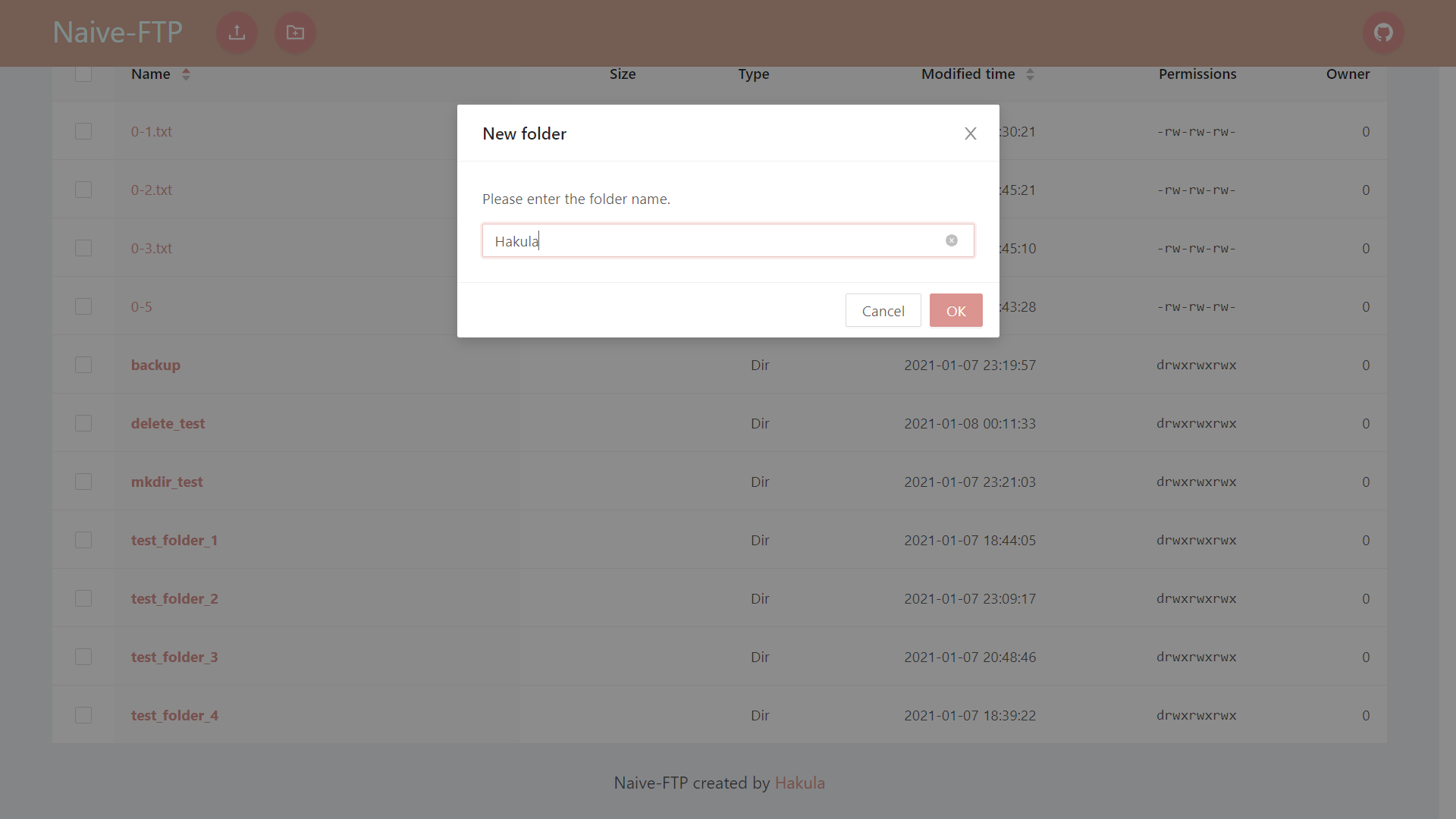 Create a directory using client GUI