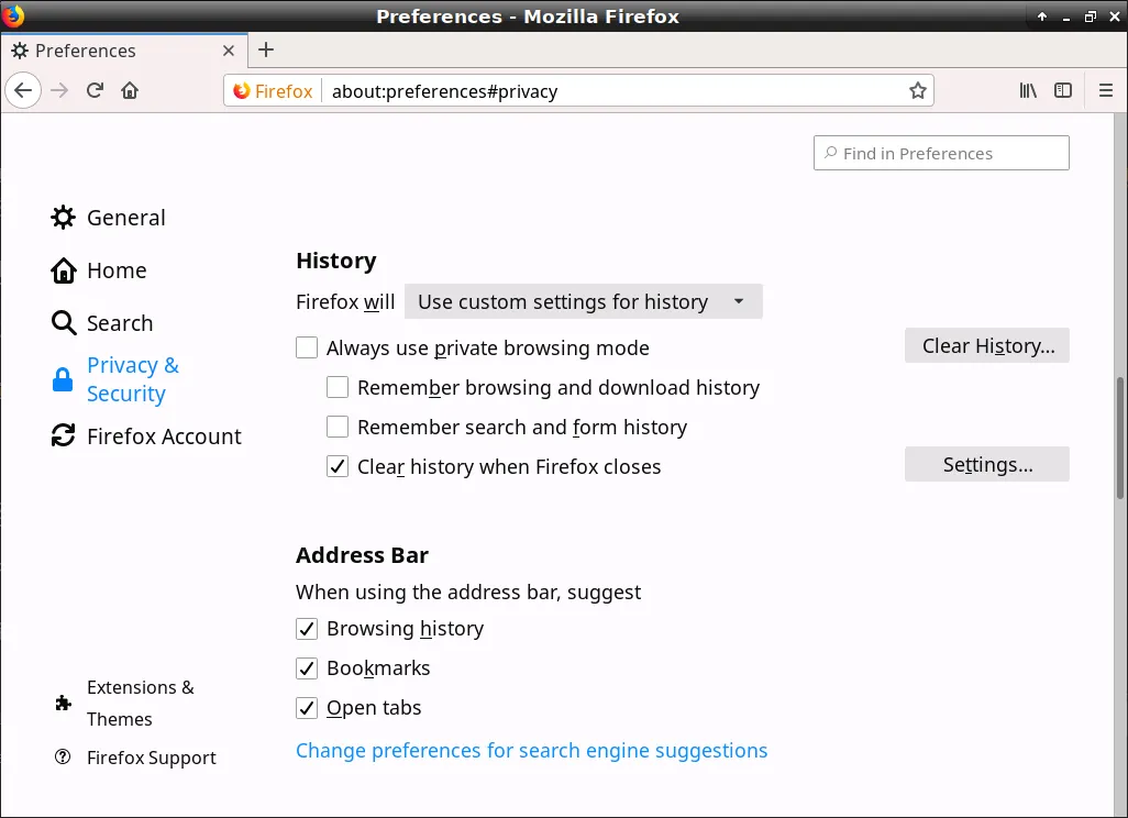 Firefox 设置 - History